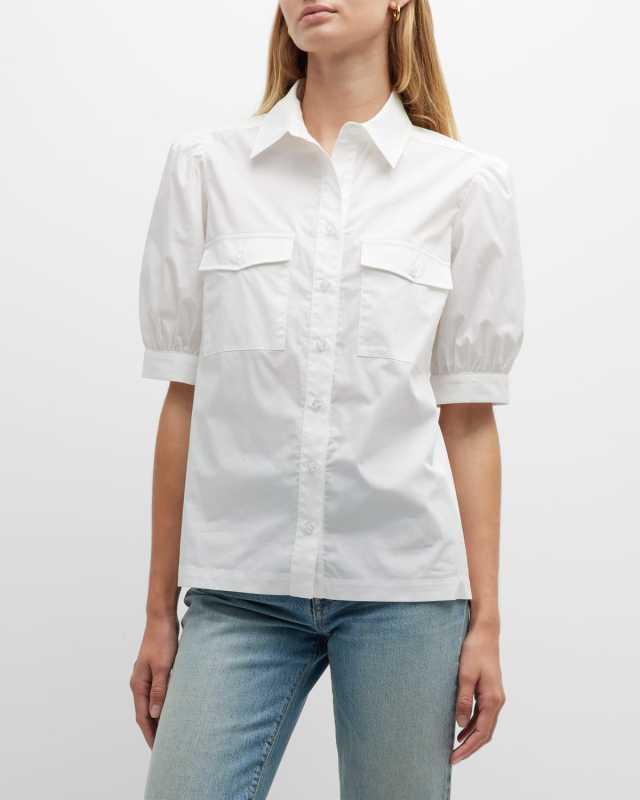 Puff-Sleeve Weathercloth Camp Shirt